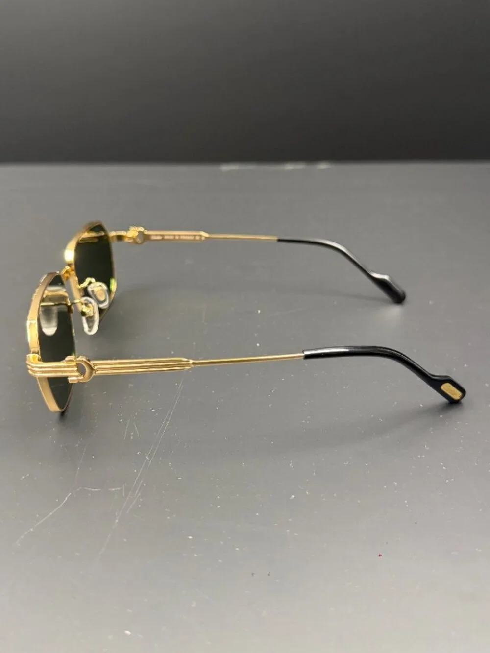 High‑End Designer Style Sunglasses, Slim Gold Metal Rectangle Frame Brown Lens F